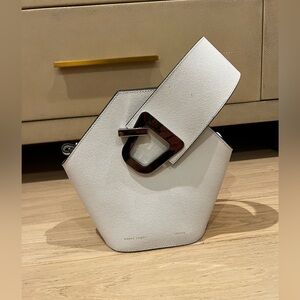 Danse Lente white grained leather mini Johnny bucket bag silver hardware